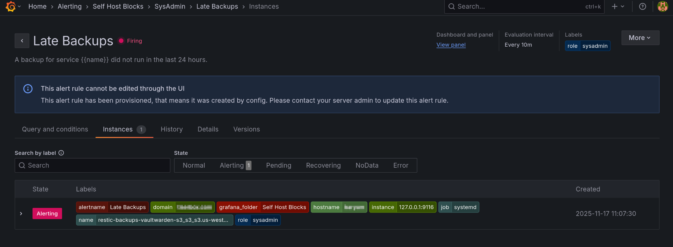Late Backups Alert Firing