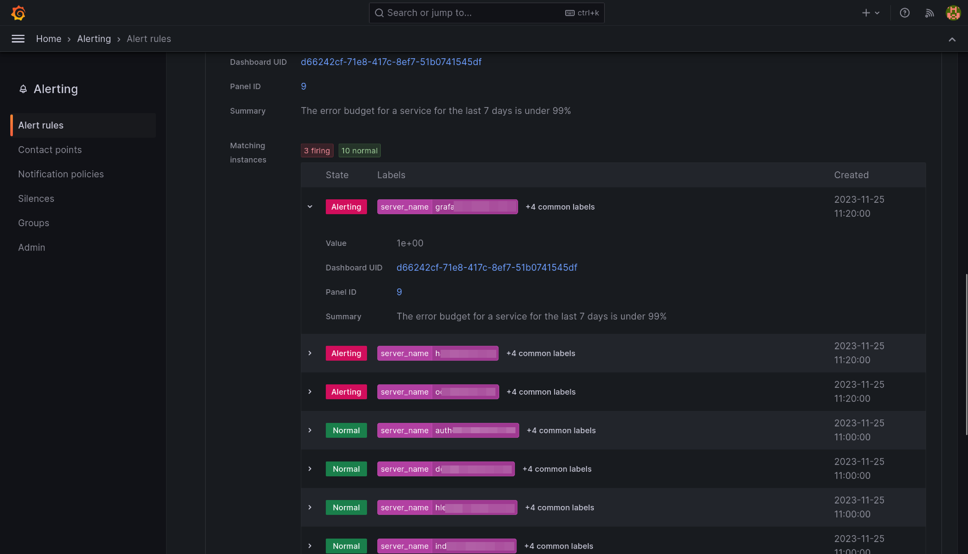 Error Dashboard Bottom Part