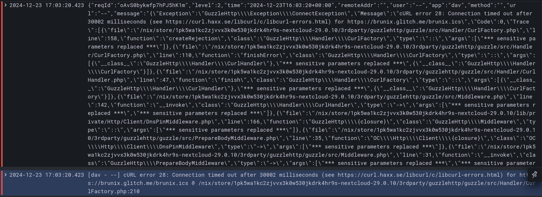 Nextcloud Dashboard Error Parsing